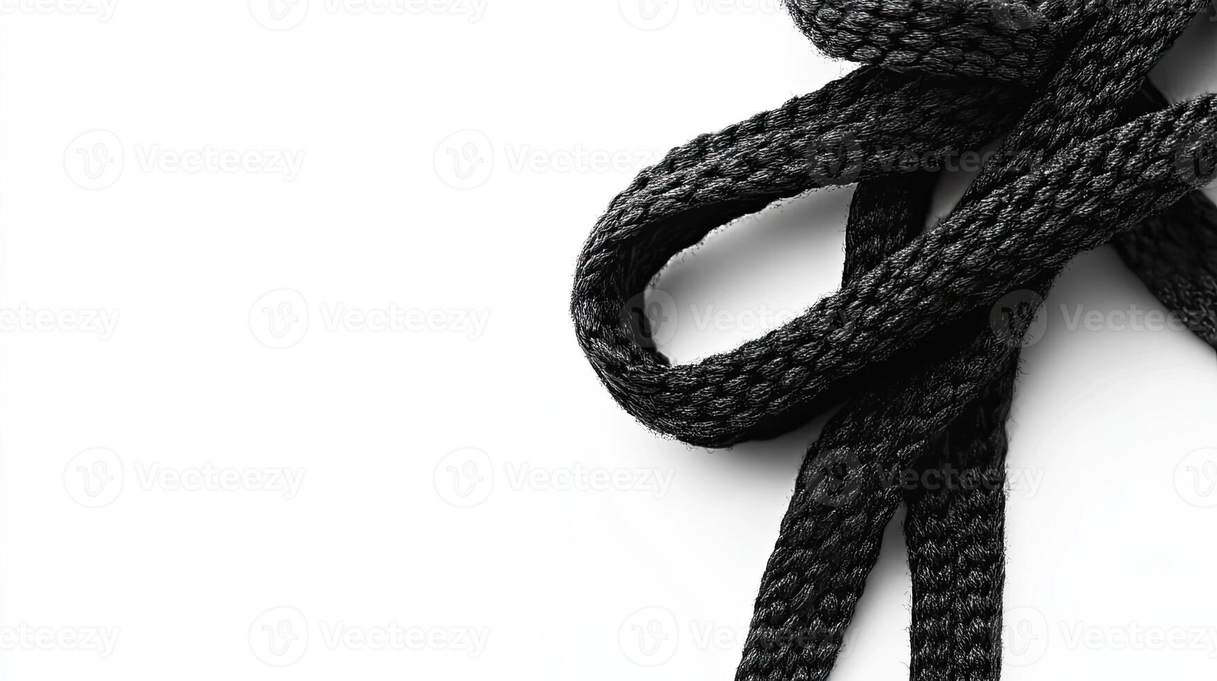 Black shoelace on white background. Minimalist textile texture. photo