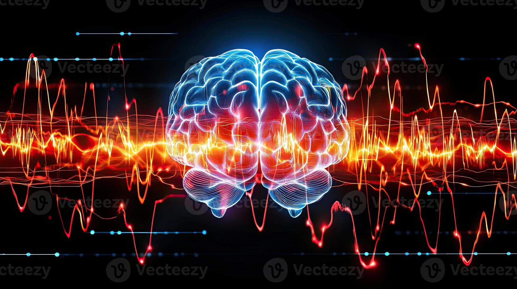 Human Brain with Brainwave Activity. Concept of Mind, Intelligence, and Neuroscience. photo