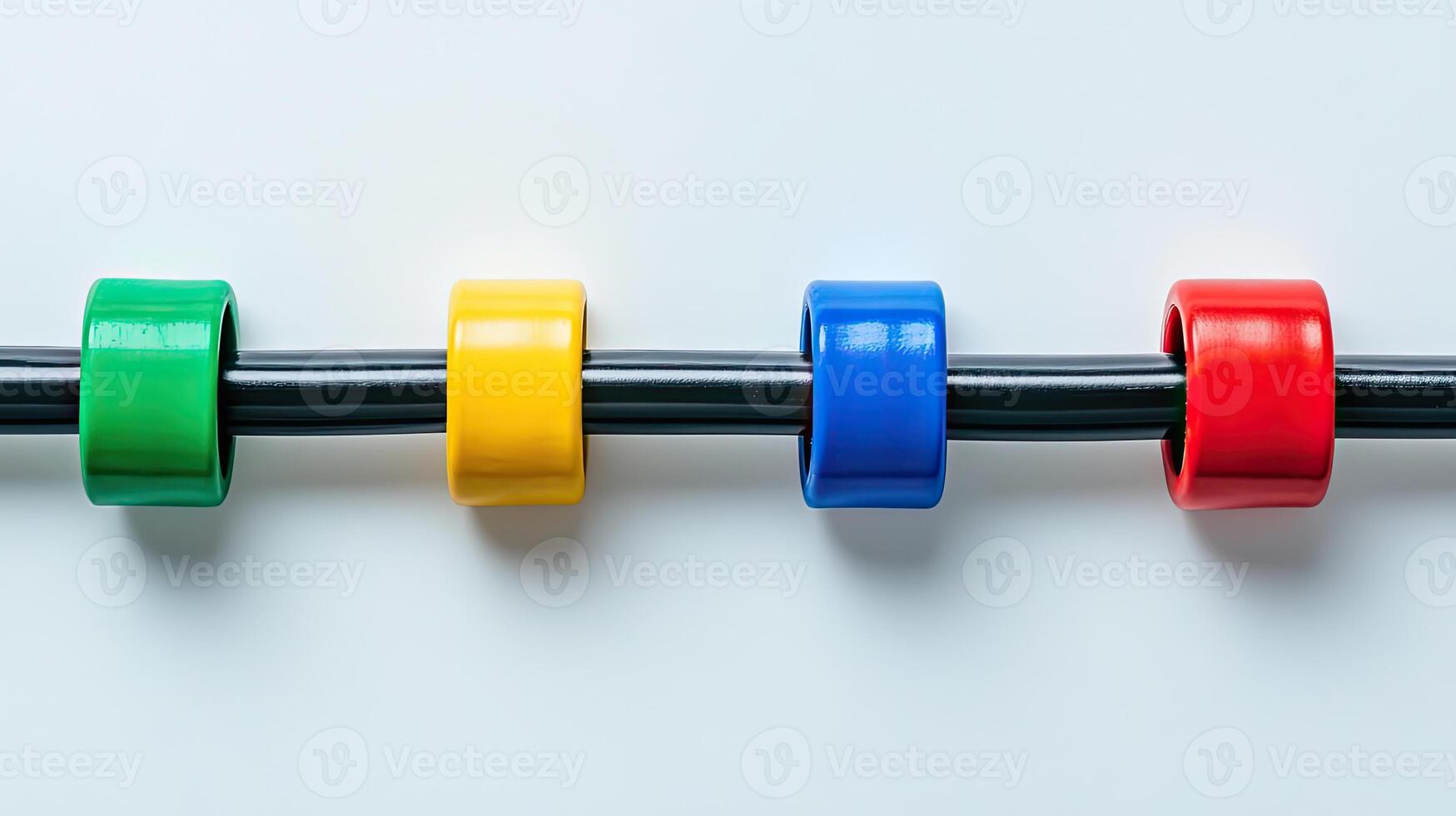 Colorful rings on a black rod. Concept of connection, sequence, and process. photo