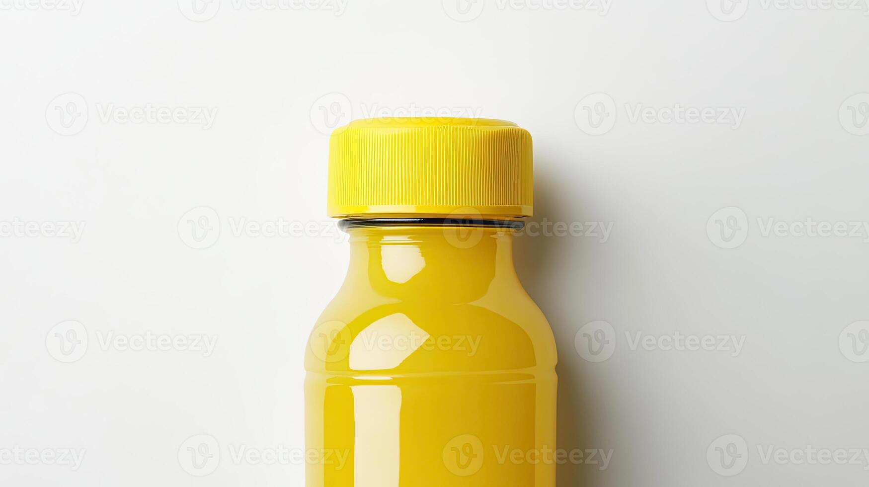 Yellow Juice Bottle with Cap. Refreshing Drink Concept. photo