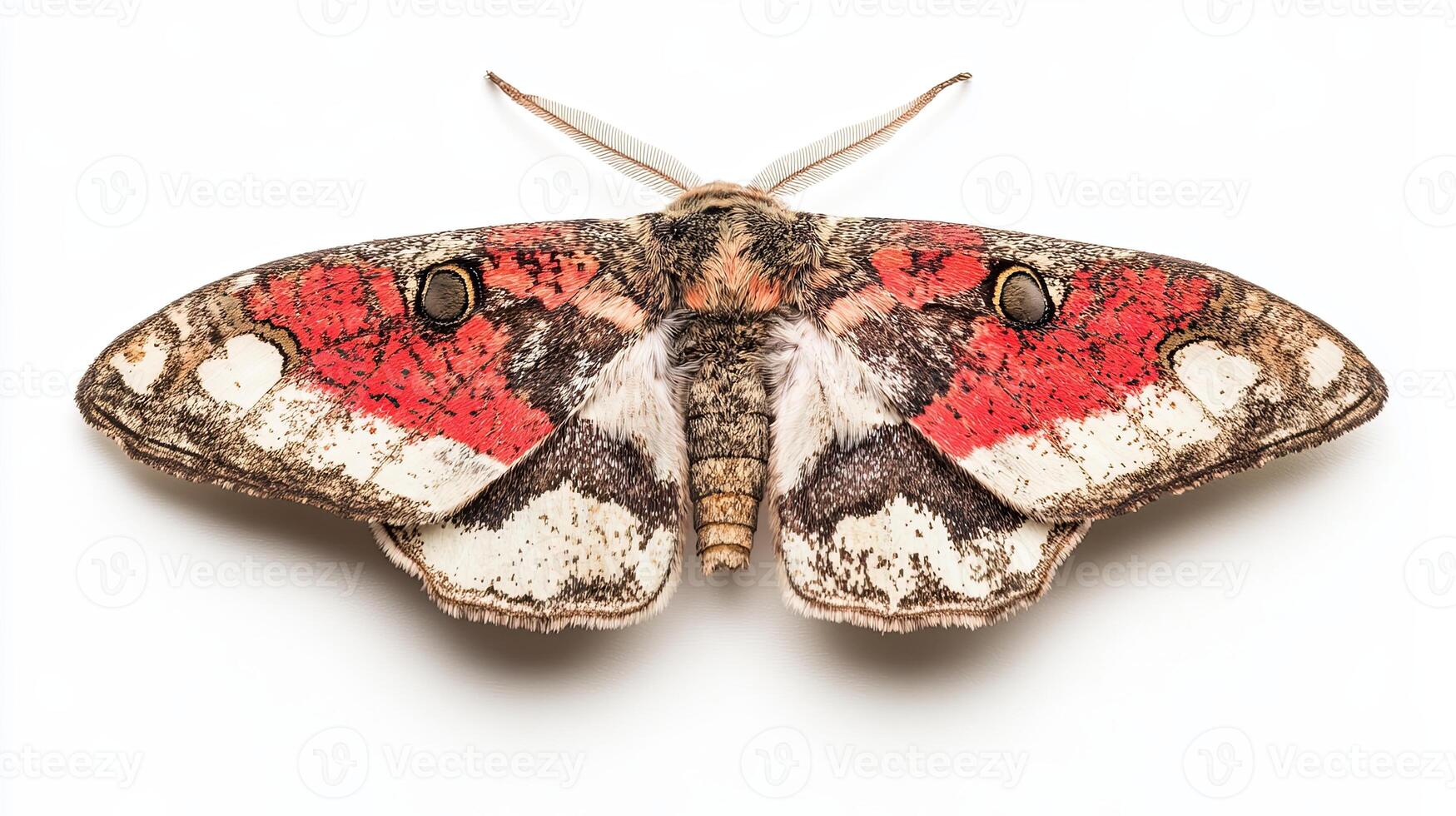 Closeup of a Red and White Moth photo