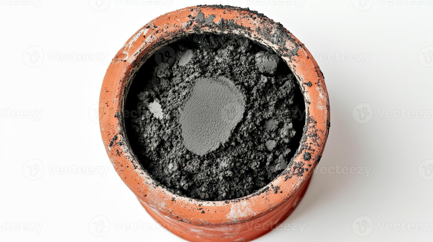 Ash in a clay pot. Concept of remains, remembrance, or end. photo