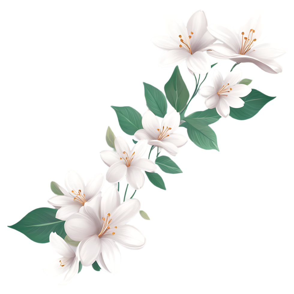 white flowers on a branch with leaves png