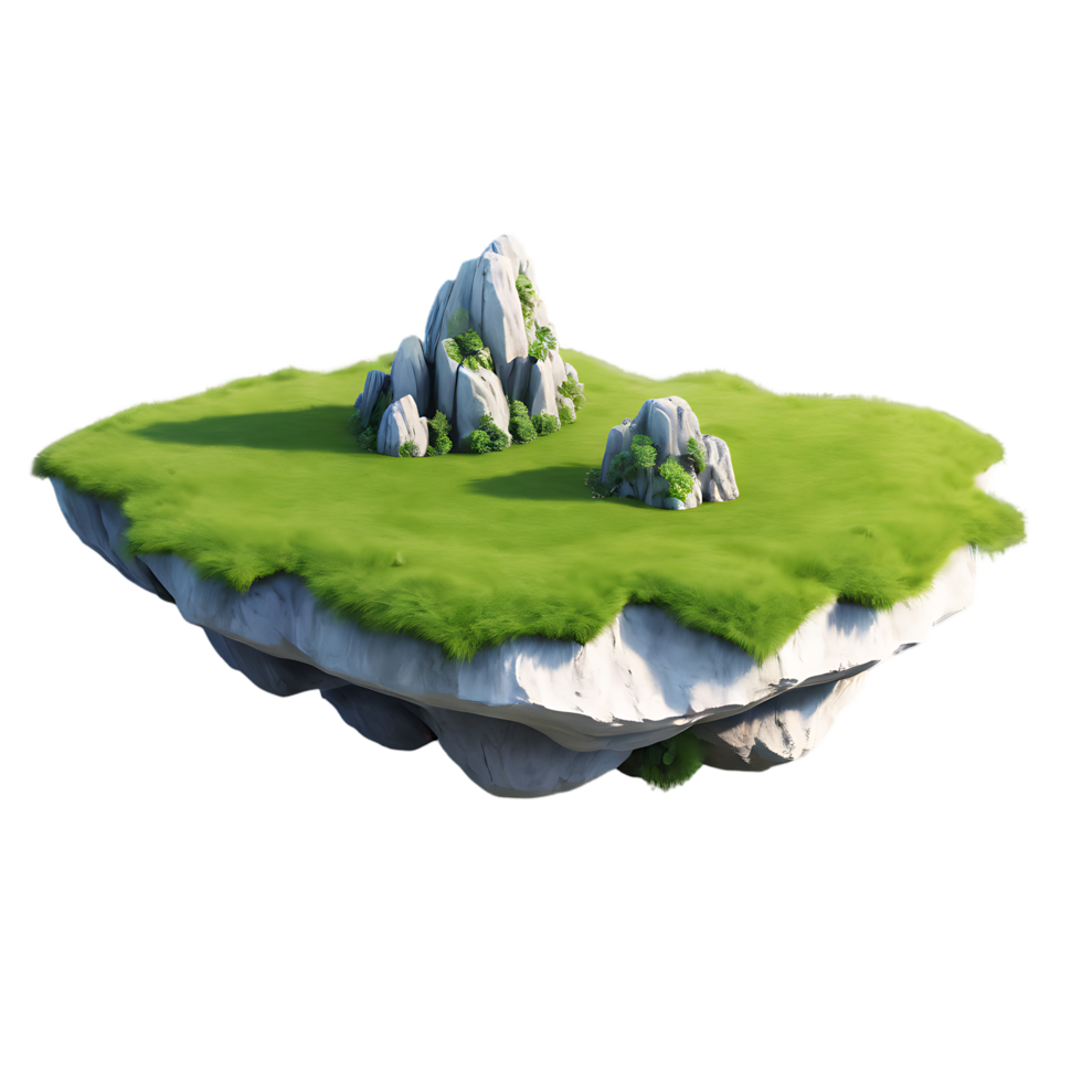 3d model of a small island with grass and rocks png
