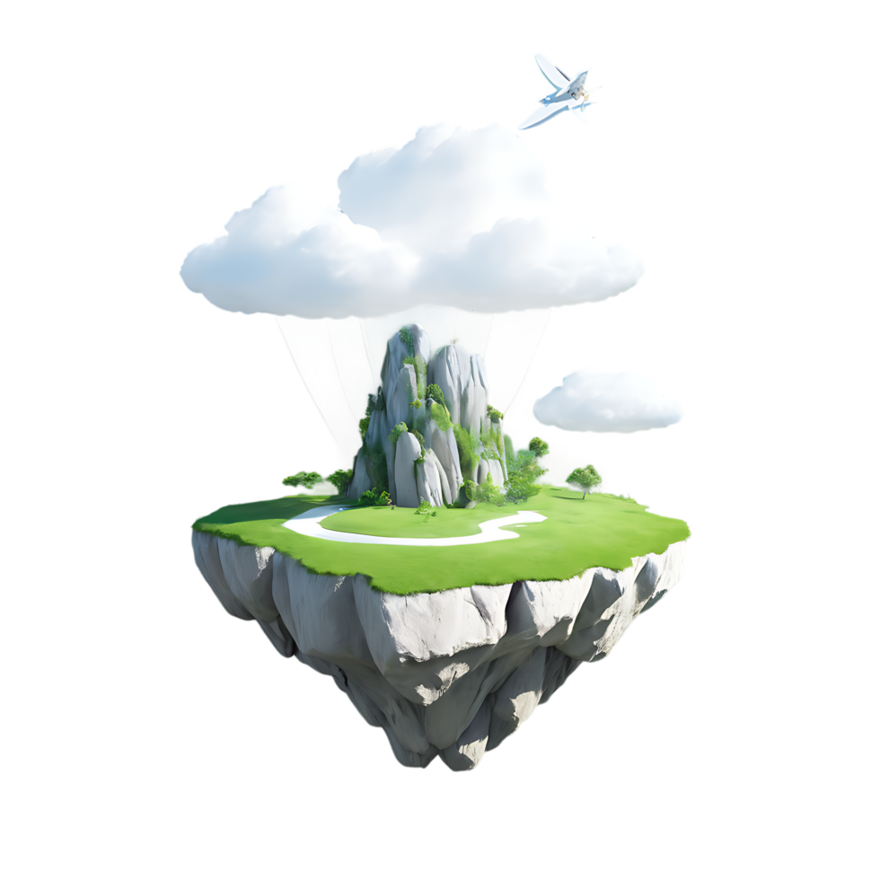 an island with a small rock and clouds png