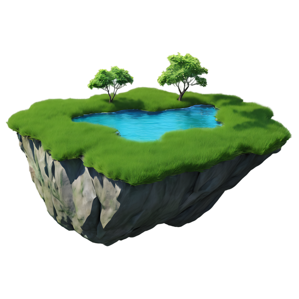 an island with a pond and two trees on it png