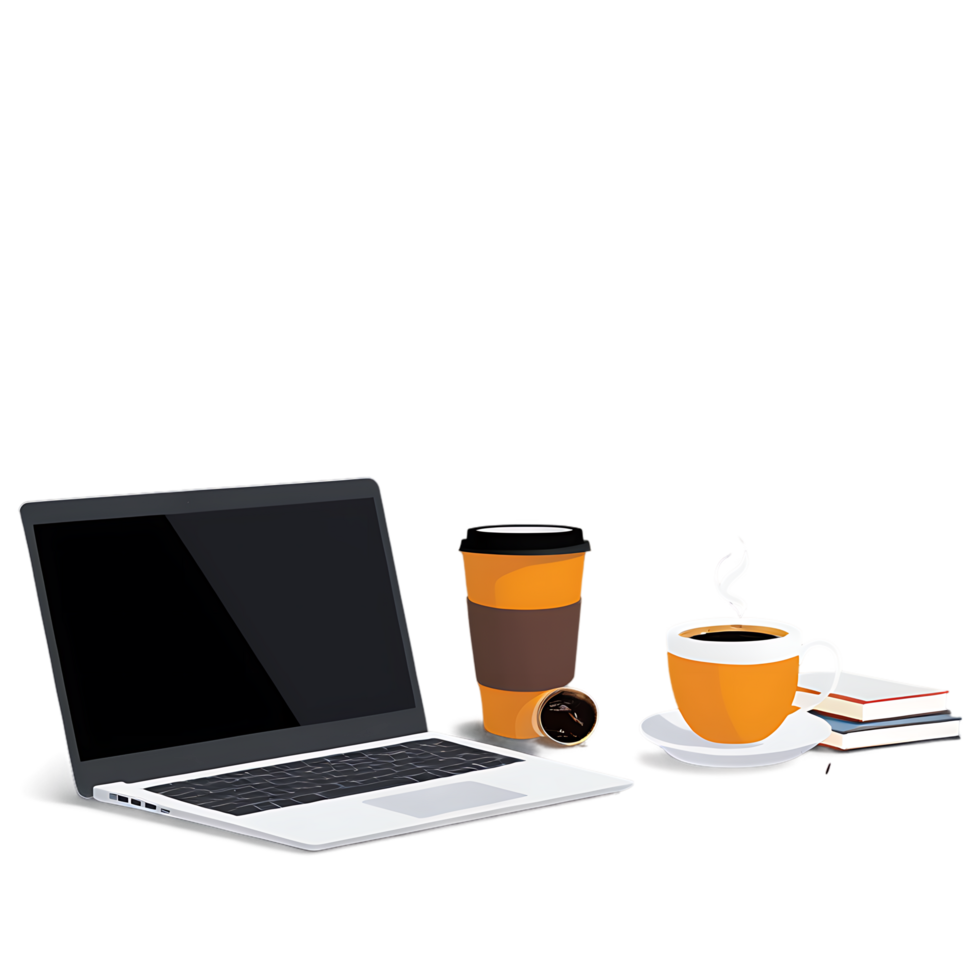 laptop, coffee and books on a transparent background png