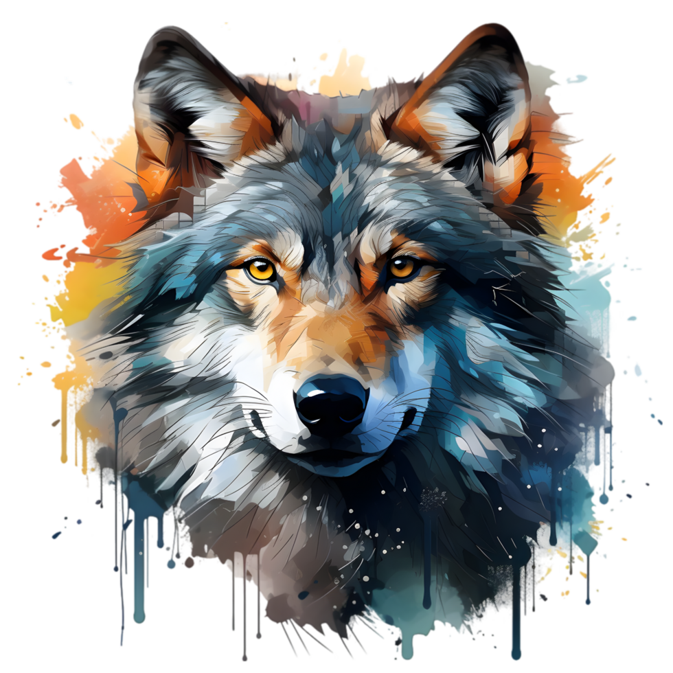 Wolf in Watercolor Style Abstract Transparent Background png