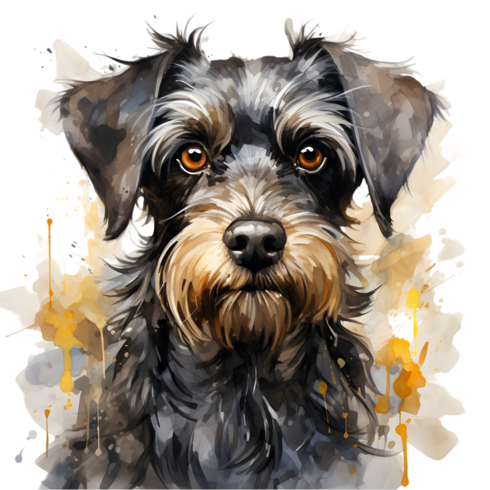 Watercolor Portrait of a Miniature Schnauzer Dog Transparent Background png