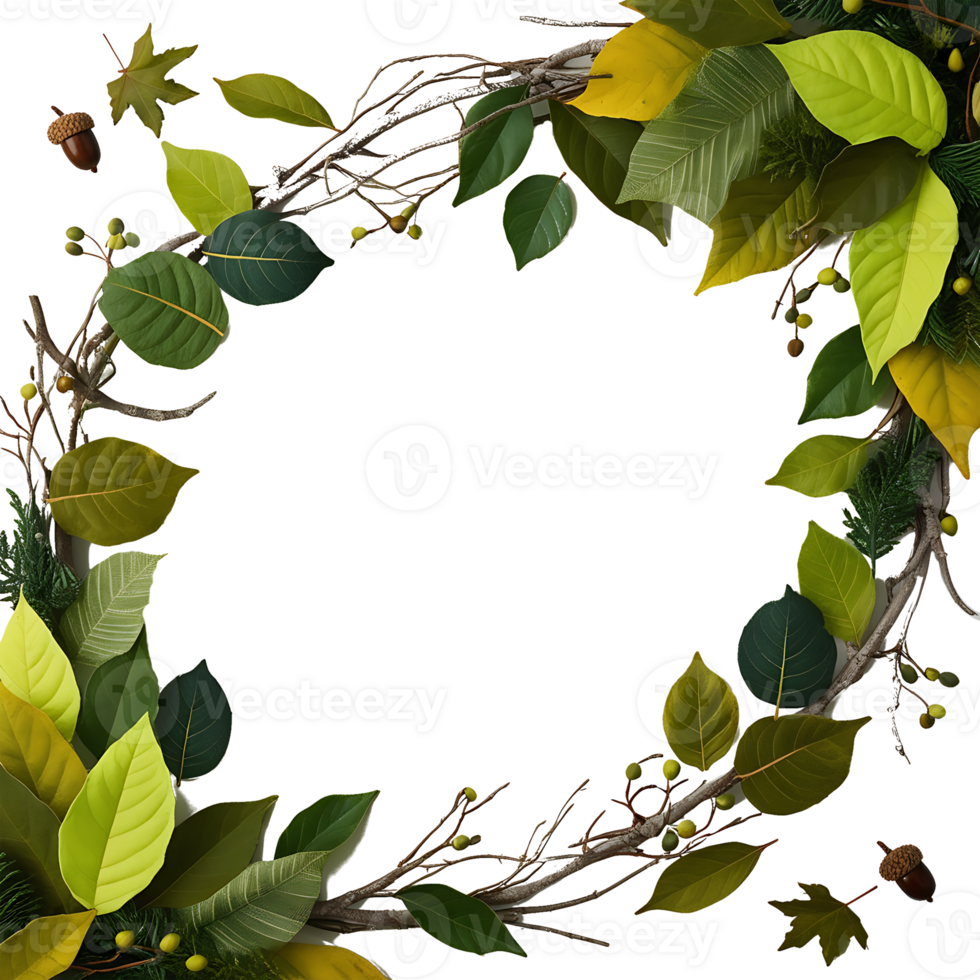 wreath of leaves and twigs on a transparent background png