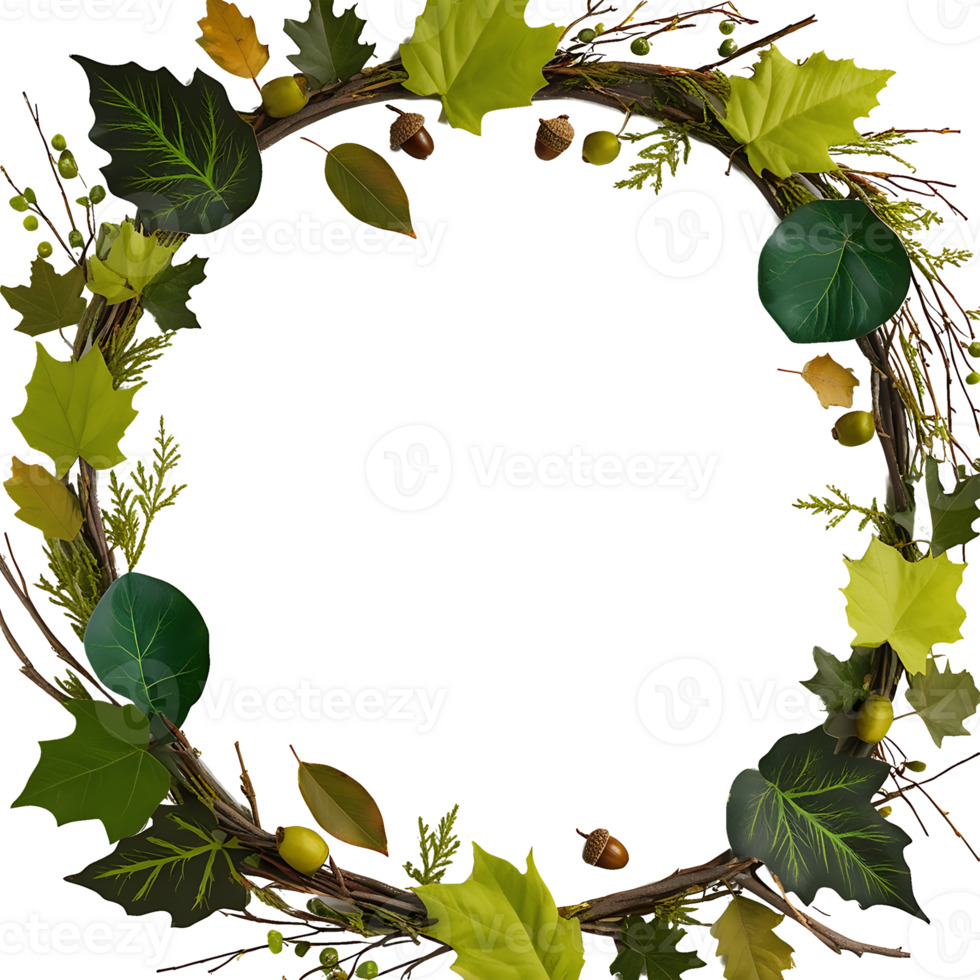 wreath of leaves and acorns on a transparent background png