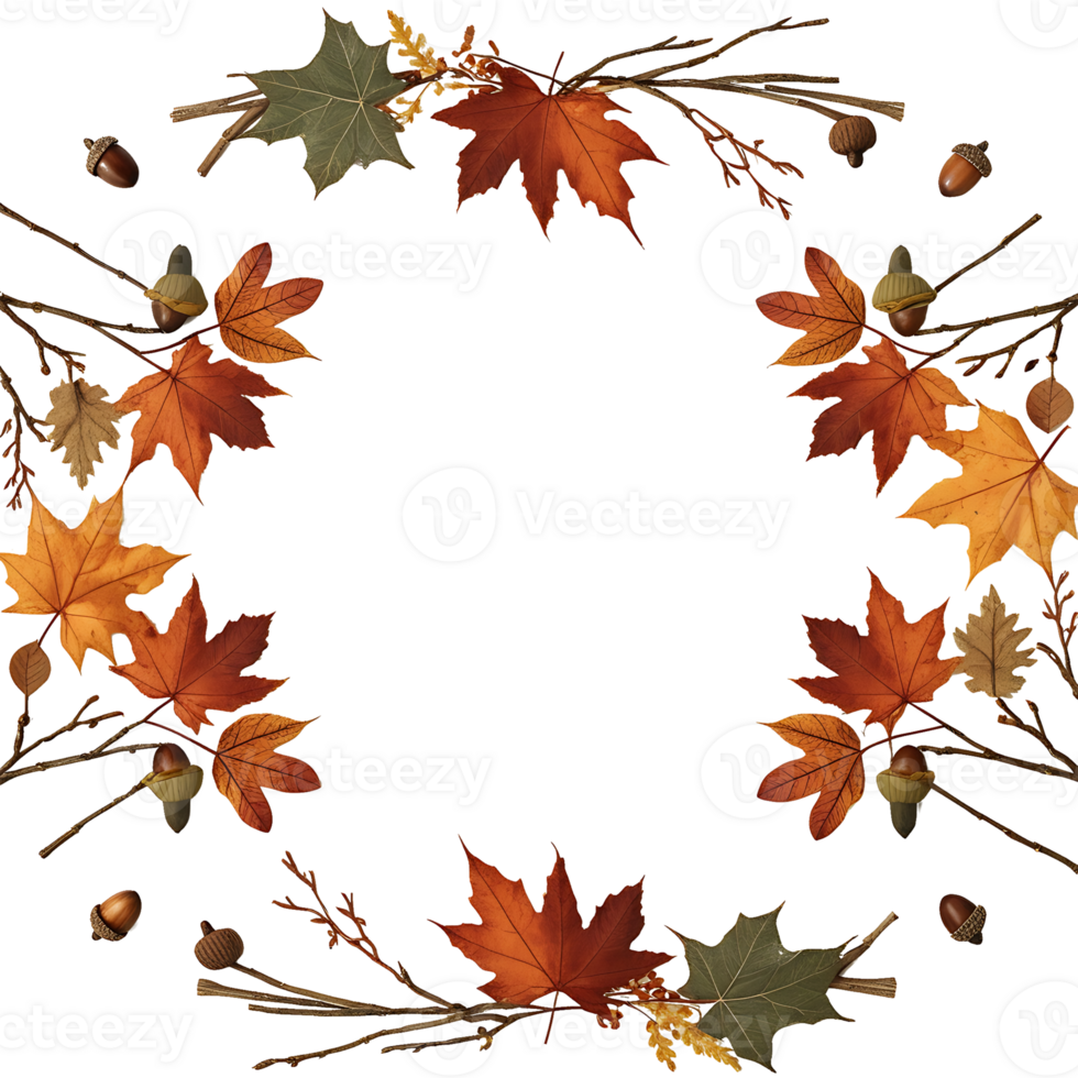 autumn leaves and acorns frame png