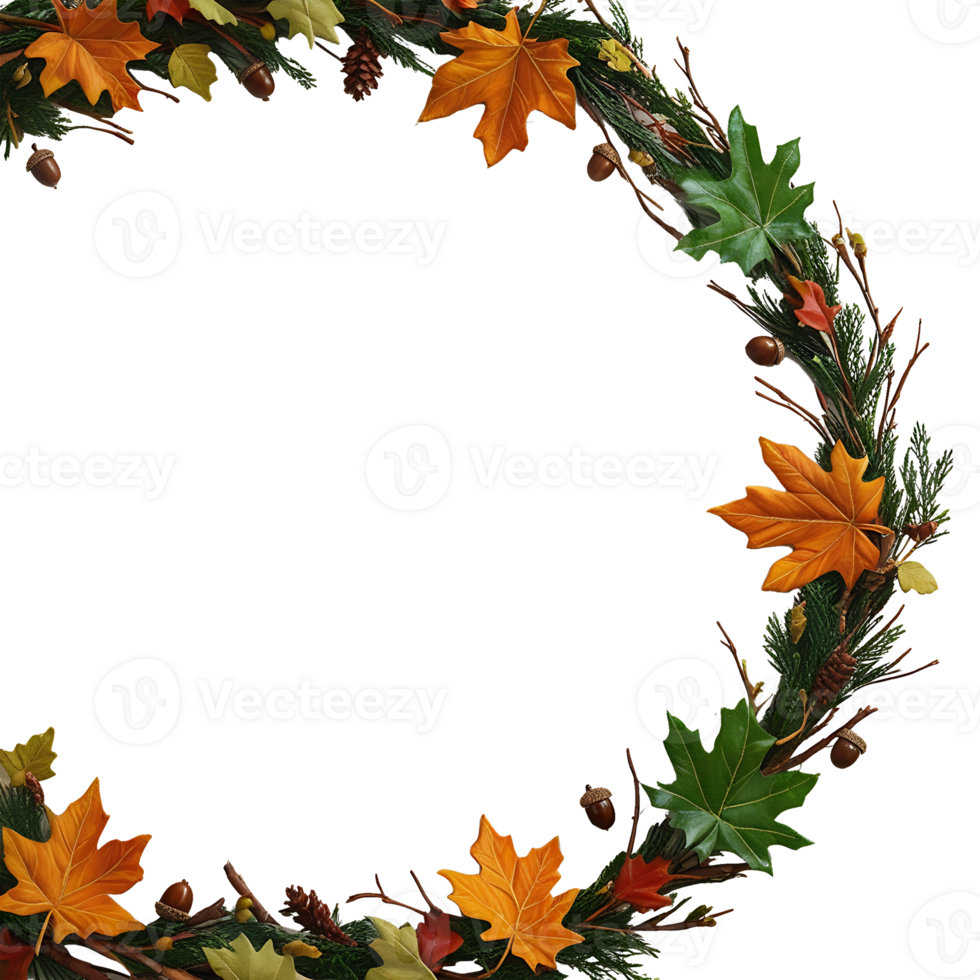 wreath made of leaves and pine cones on a transparent background png