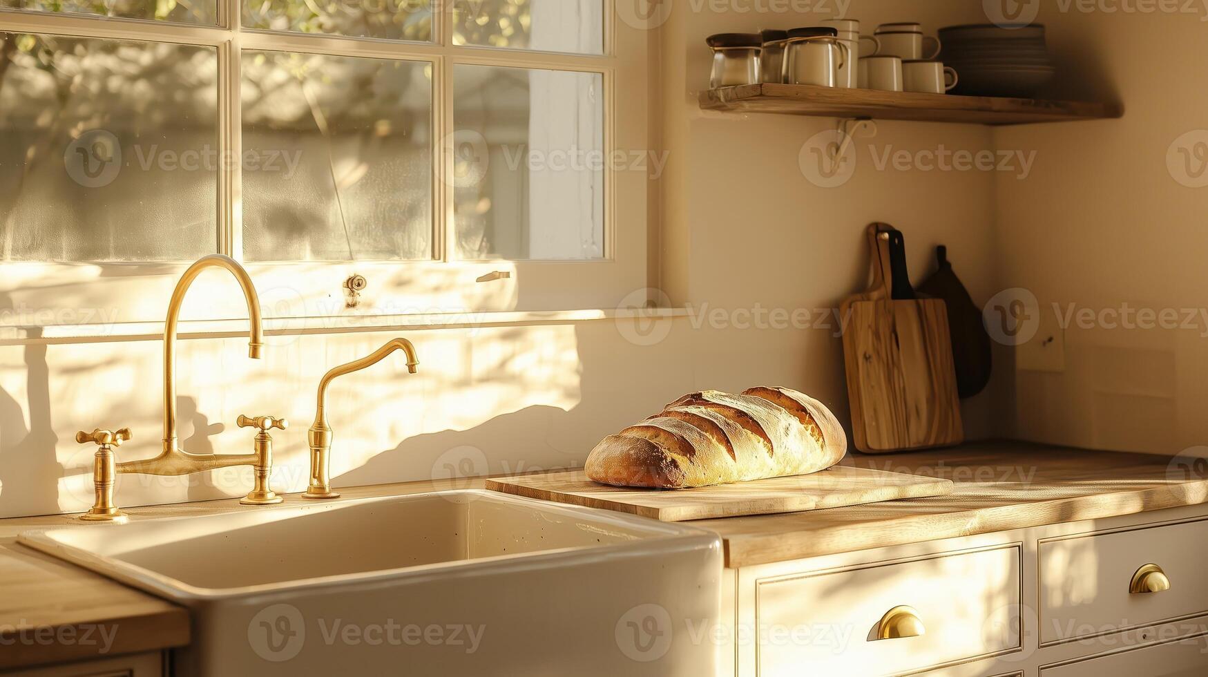 A kitchen with a sink, a counter and a window photo