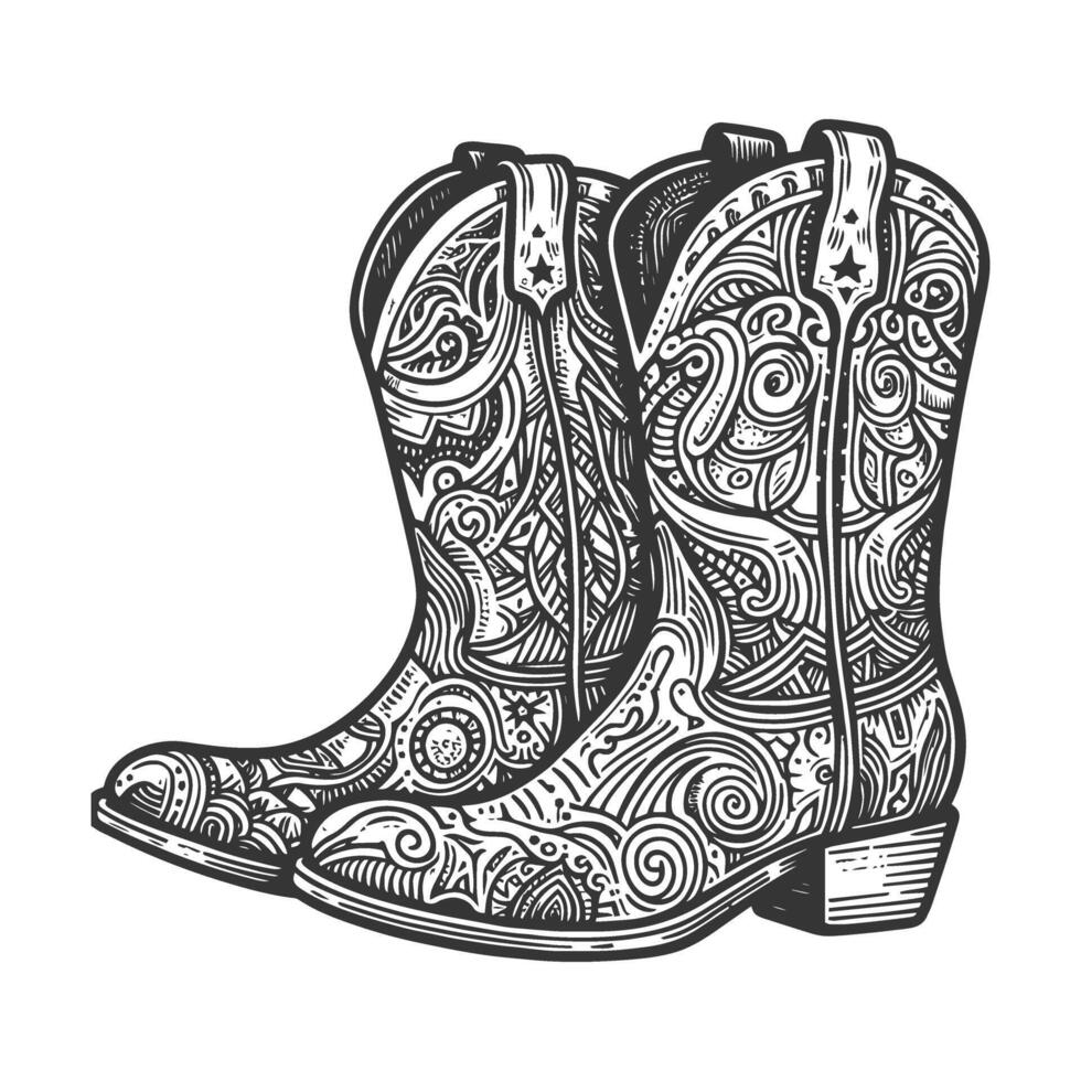 Cowboy boots with paisley patterns vector