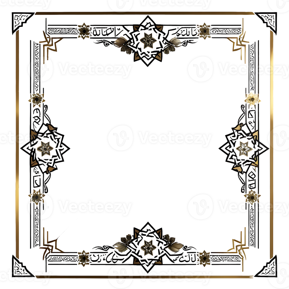 art deco frame with gold and black flowers png