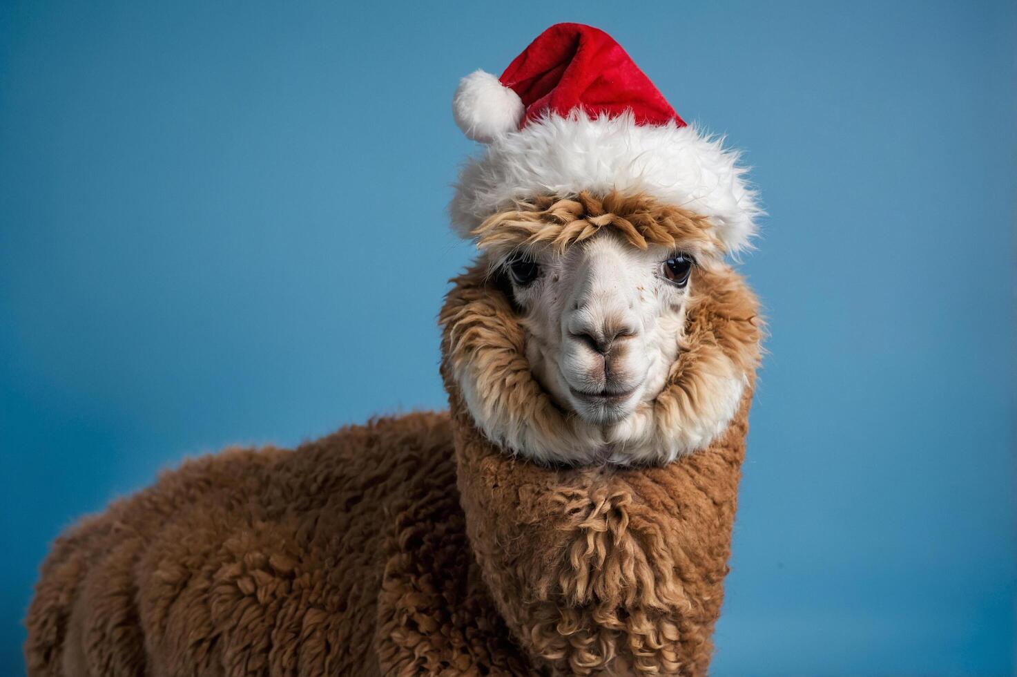 Festive Alpaca in Santa Hat for Christmas Themes photo