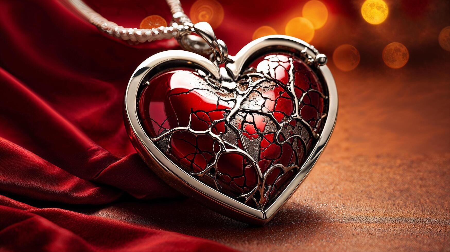 Romantic Broken Heart Jewelry Displayed on Elegant Red Silk photo