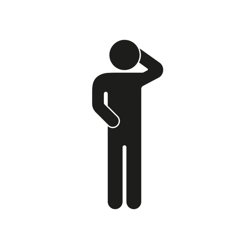 Man Figure in Pondering Pose Silhouette Icon. Stick Figure with Thoughtful Gesture Glyph Symbol. Isolated Illustration vector