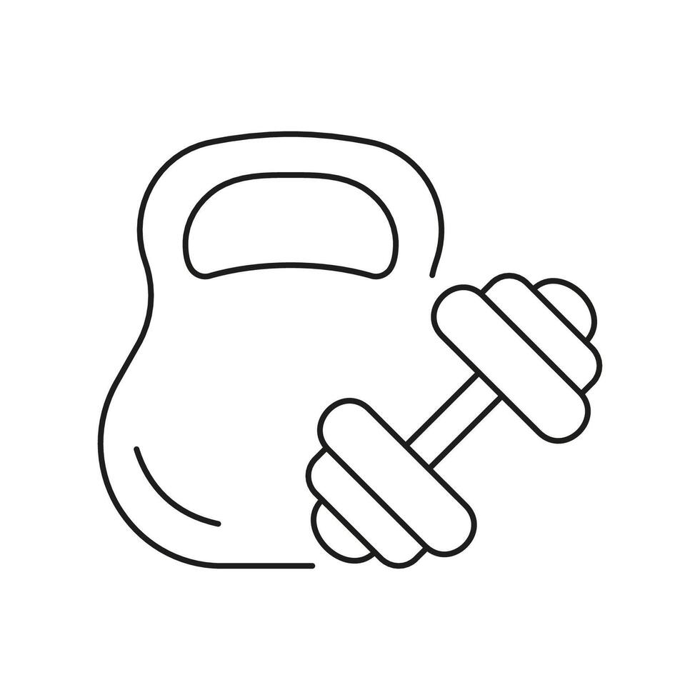 Kettlebell And Dumbbell Line Icon. Fitness and Physical Exercise. Weightlifting, Strength Training, Muscle Building Activities. Isolated Illustration vector