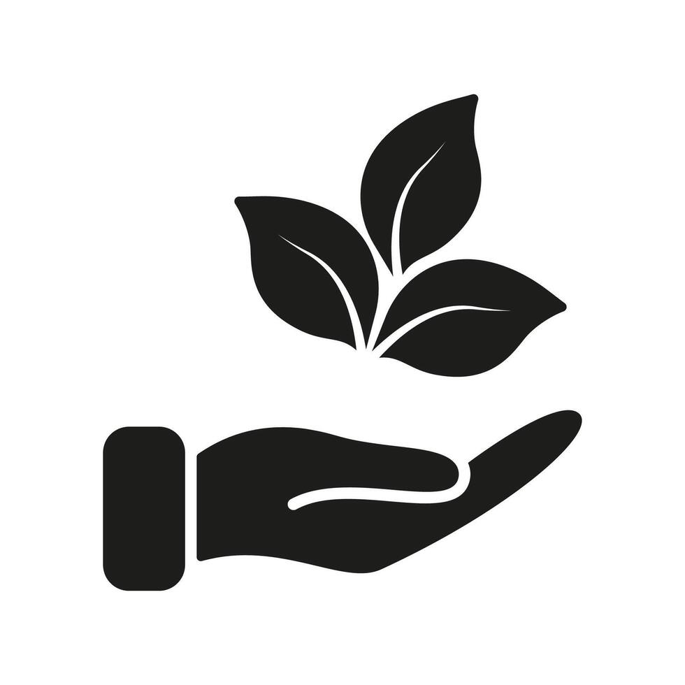 Vegan Diet And Healthy Food Glyph Icon. Hand Holding Plant Leaves Silhouette Icon. Isolated Illustration vector
