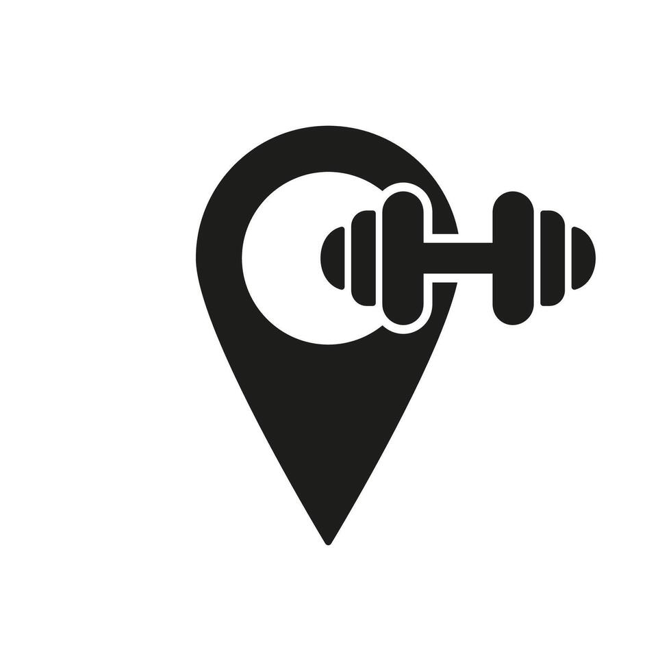 Fitness Center Or Gym Location. Location Pin With Dumbbell Silhouette Icon. Isolated Illustration vector