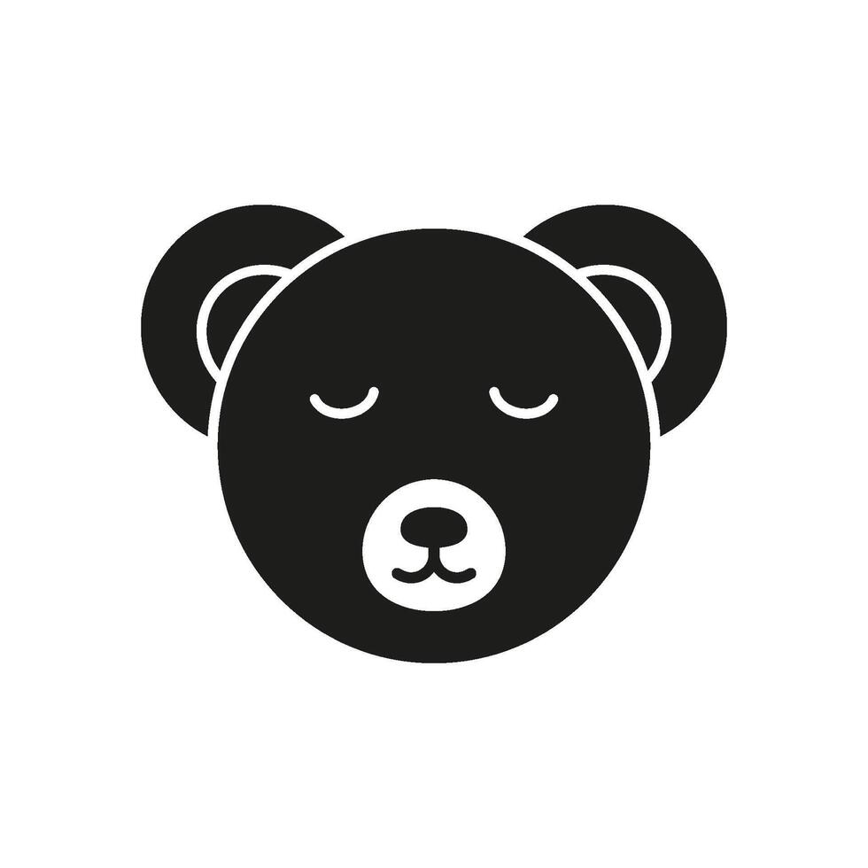 Sleeping Teddy Bear Face Silhouette Icon. Cozy Plush Toy in Sleep Mode Glyph Symbol. Relaxing Teddy for Bedtime Comfort. Isolated Illustration vector