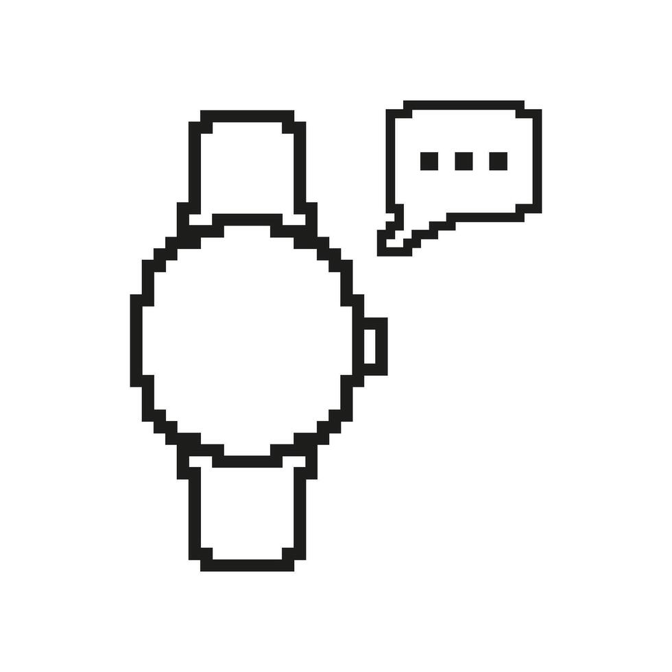 Pixelated Smartwatch Icon with Speech Bubble. Wearable Technology and Communication Symbol in Pixel Art Style. Isolated Illustration vector