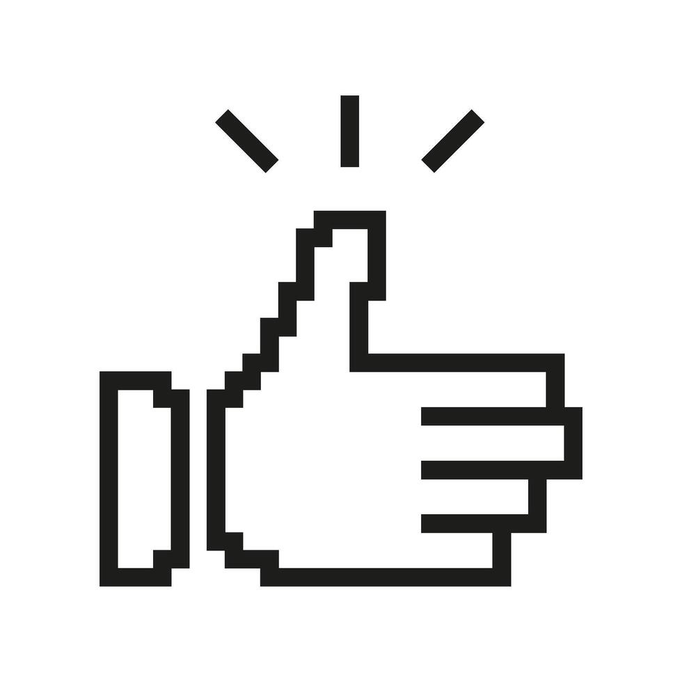 Pixelated Thumbs Up Icon with Approval Marks. Positive Feedback Symbol in Pixel Art Style. Approval and Success. Isolated Illustration vector