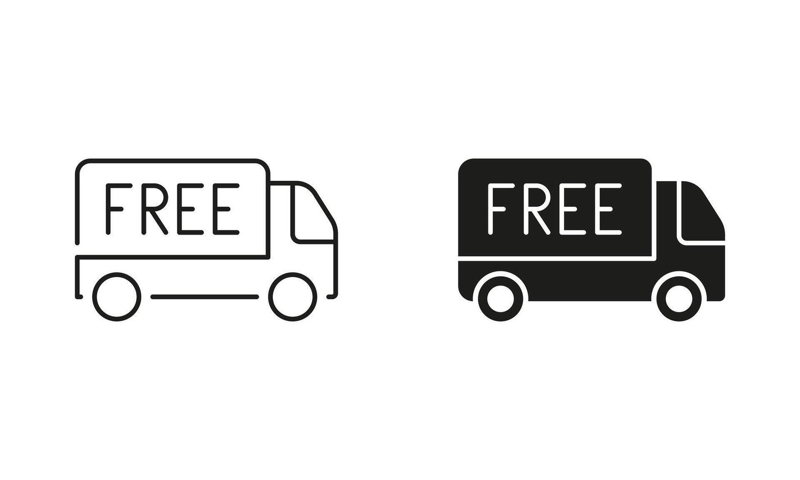 Shipping Free. Free Delivery Service Line and Silhouette Icon Set. Fast Shipment Van Symbol. Editable Stroke. Isolated Illustration vector