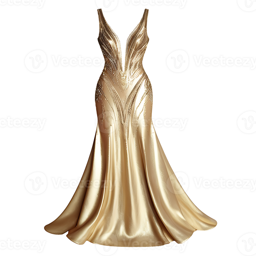 Golden evening gown on a transparent background png