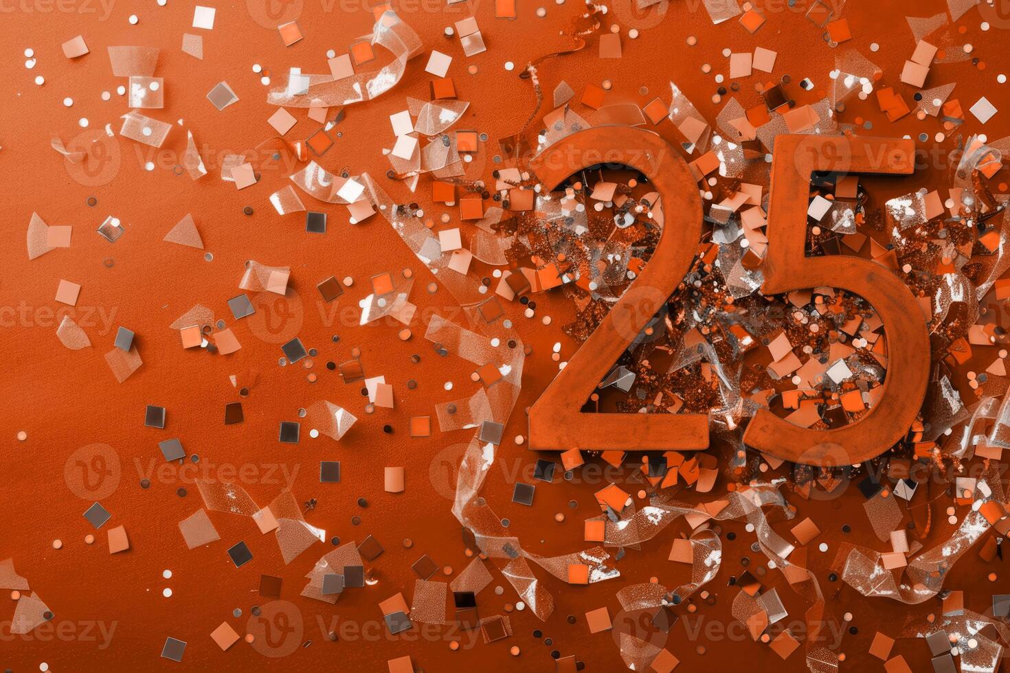 Creative colorful shiny number 2025 with festive confetti on festive bright background photo