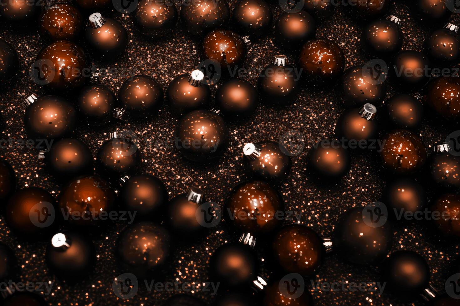 Christmas tree toy balls with festive confetti background. photo