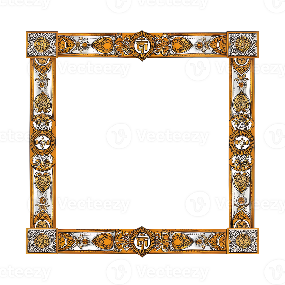 gold frame with ornate design on transparent background png