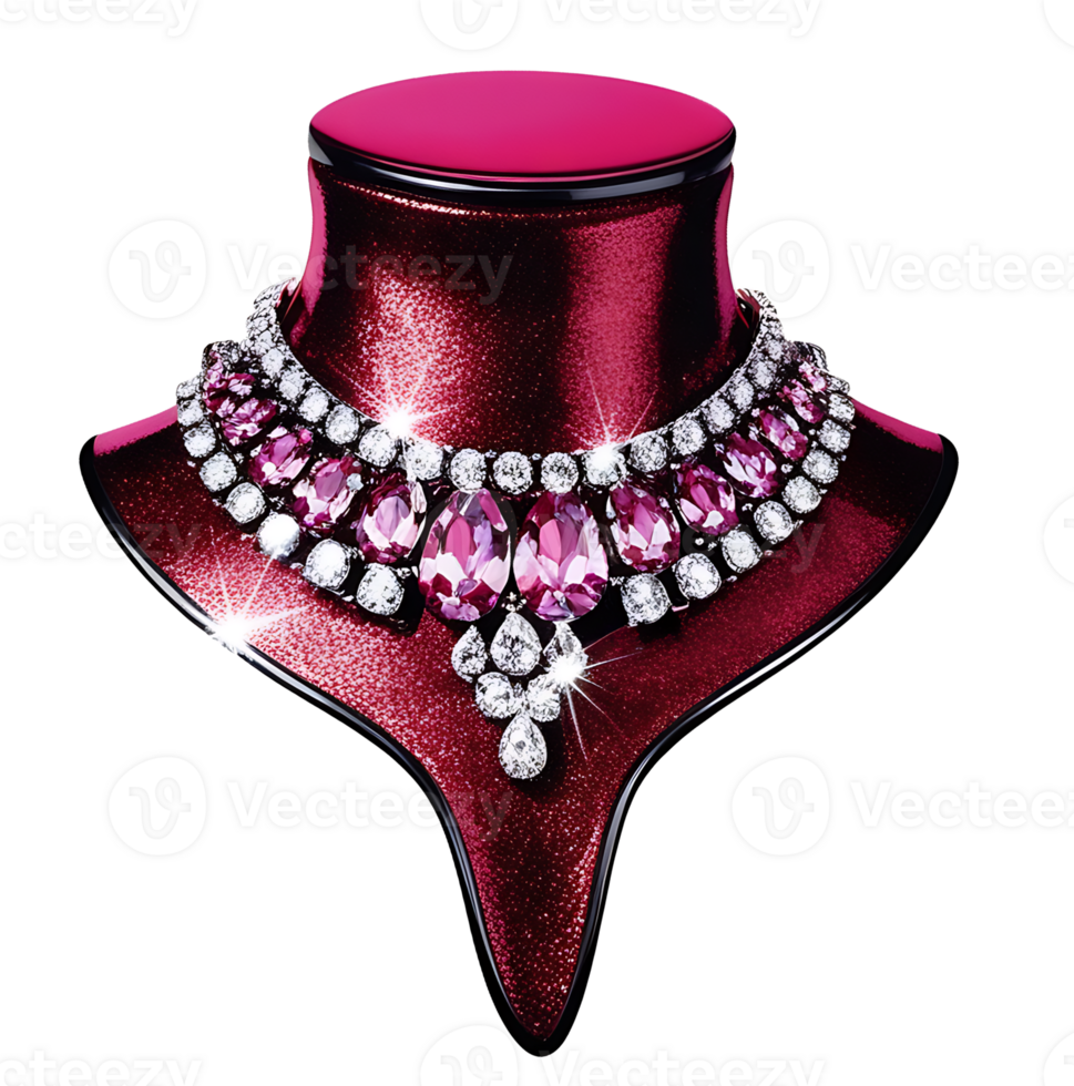 Pink necklace with diamonds on it png
