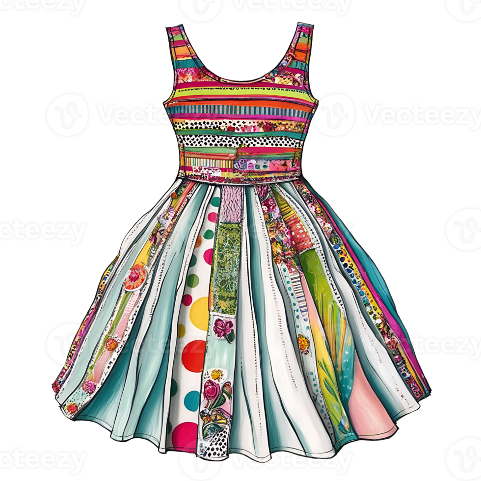 Dress with colorful patterns and dots png