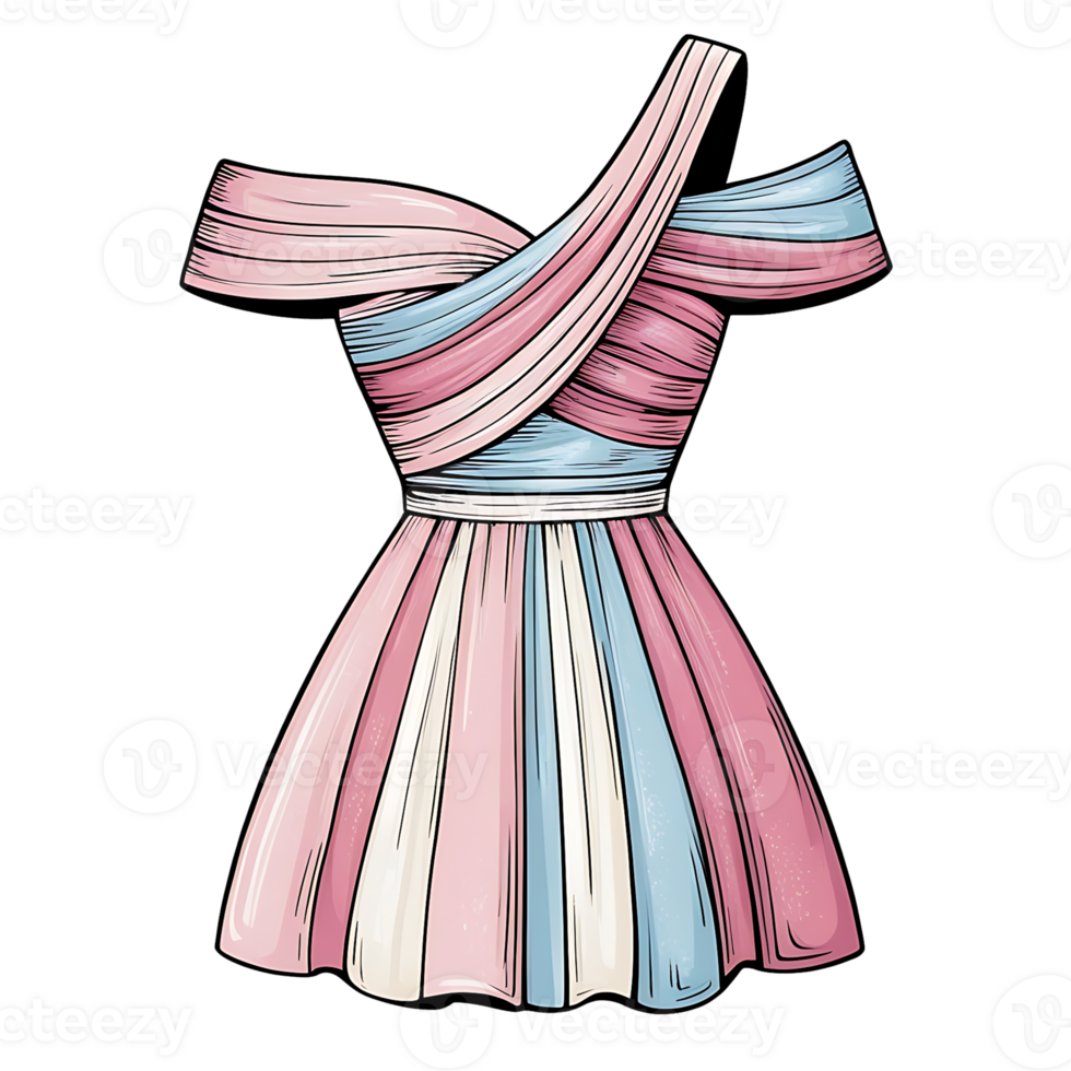 Dress with pink and blue stripes on it png