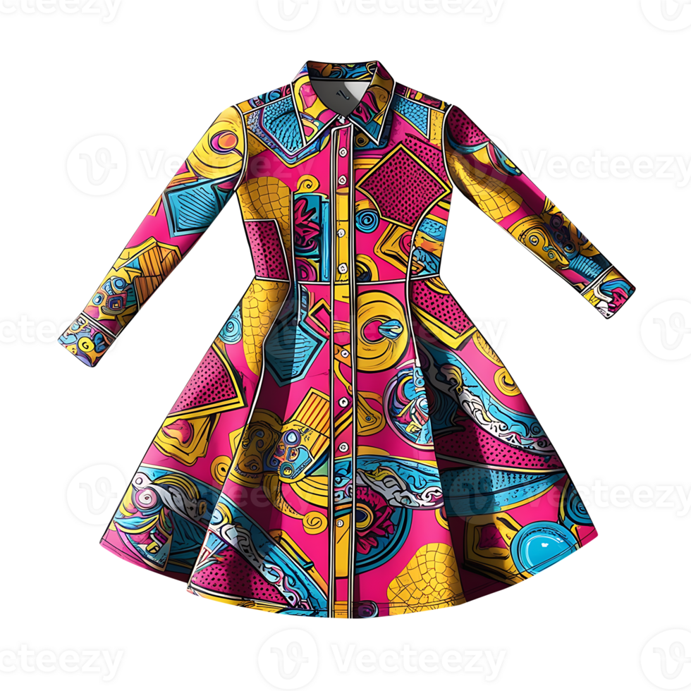 an african print dress with a button down collar png