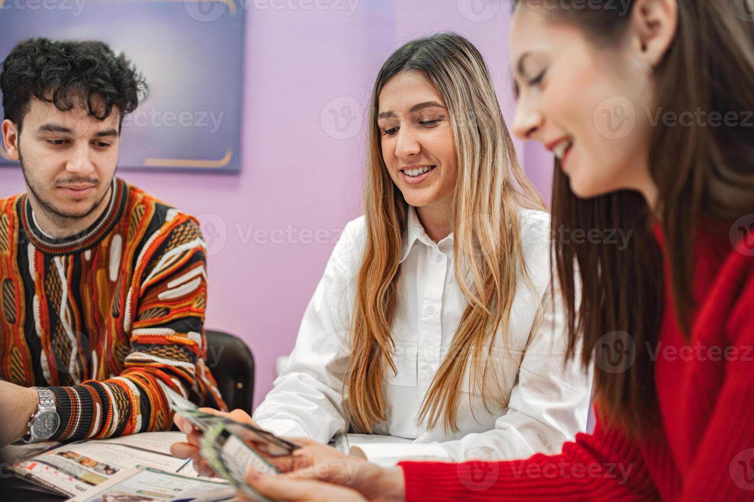 Group of students learning together at language school class photo