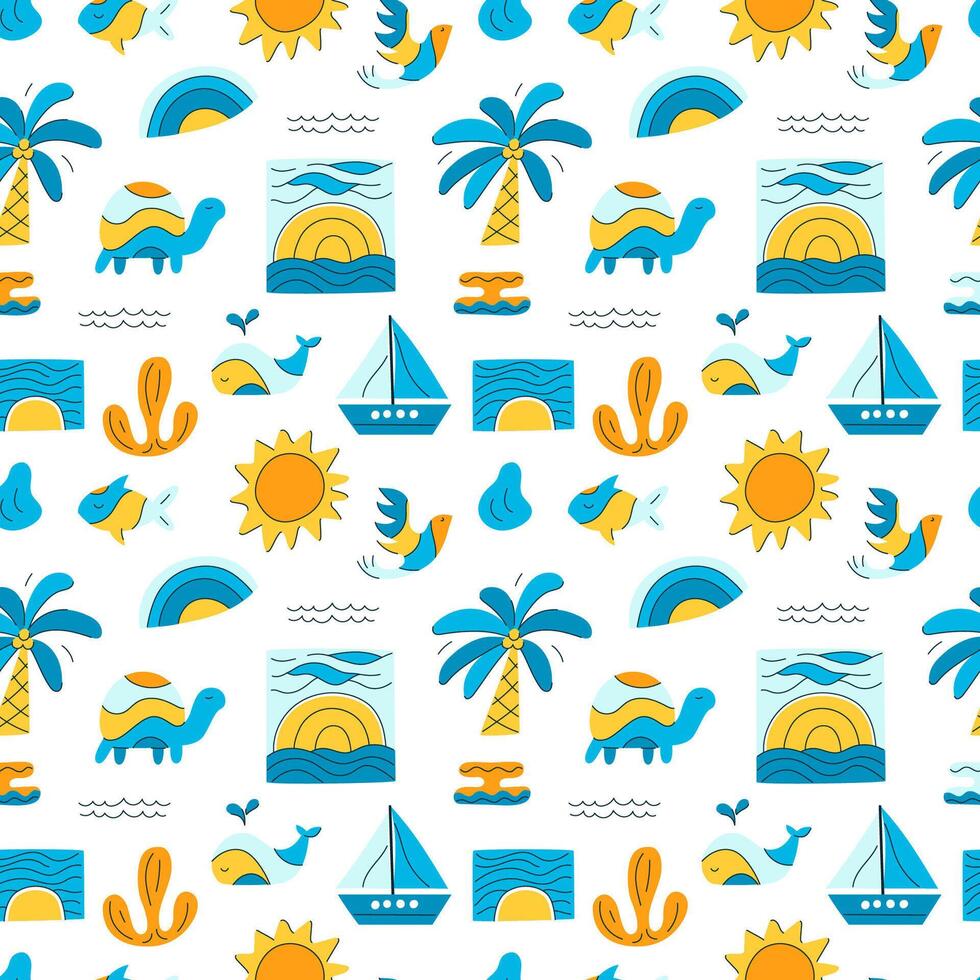 Seamless pattern with animals and elements of nature vector