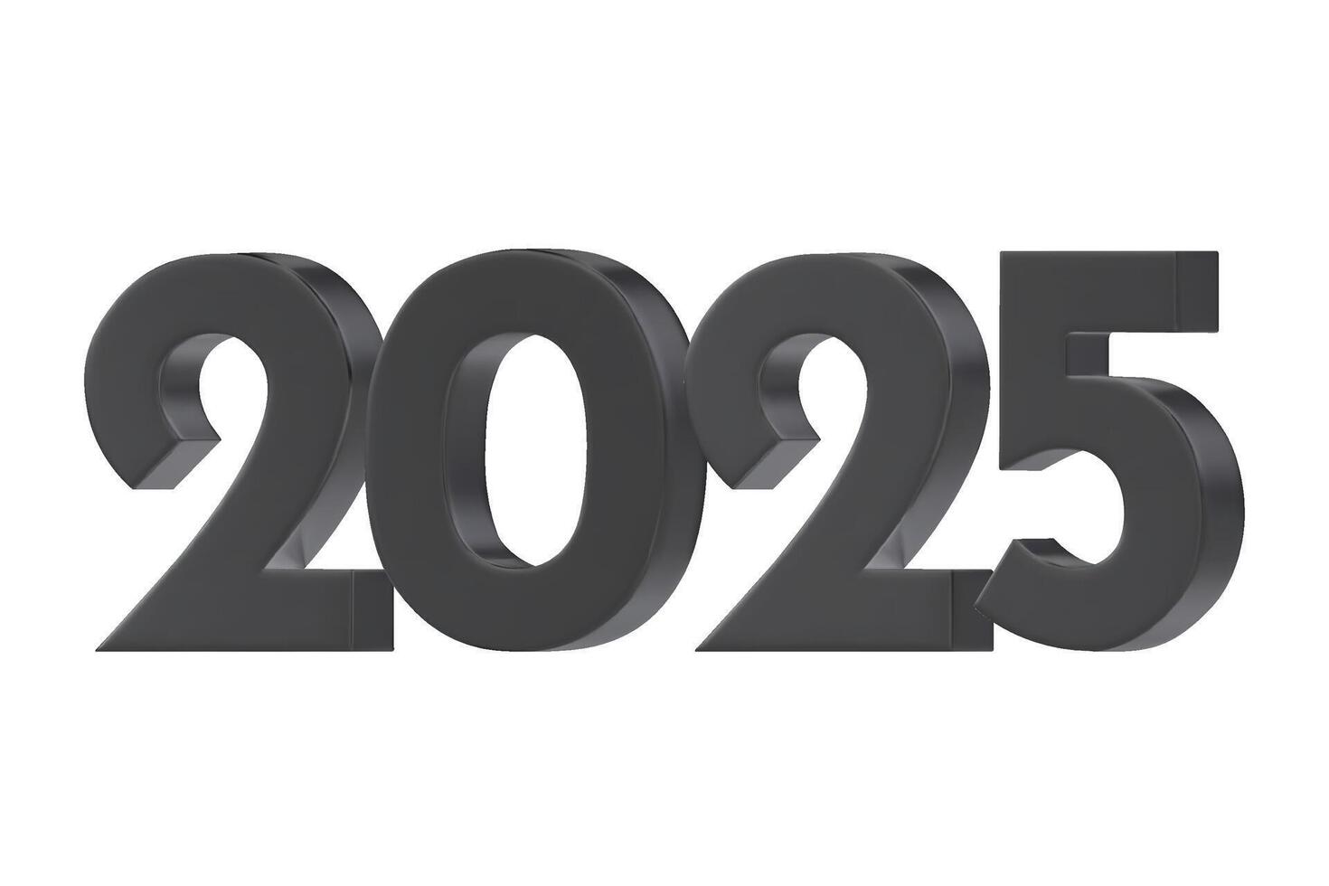 3D numbers 2025 in a black metallic color. Design object for New Year greeting cards, advertising banners. Metal numbers are bold and sleek, and with sharp edges. 3D element isolated on white vector