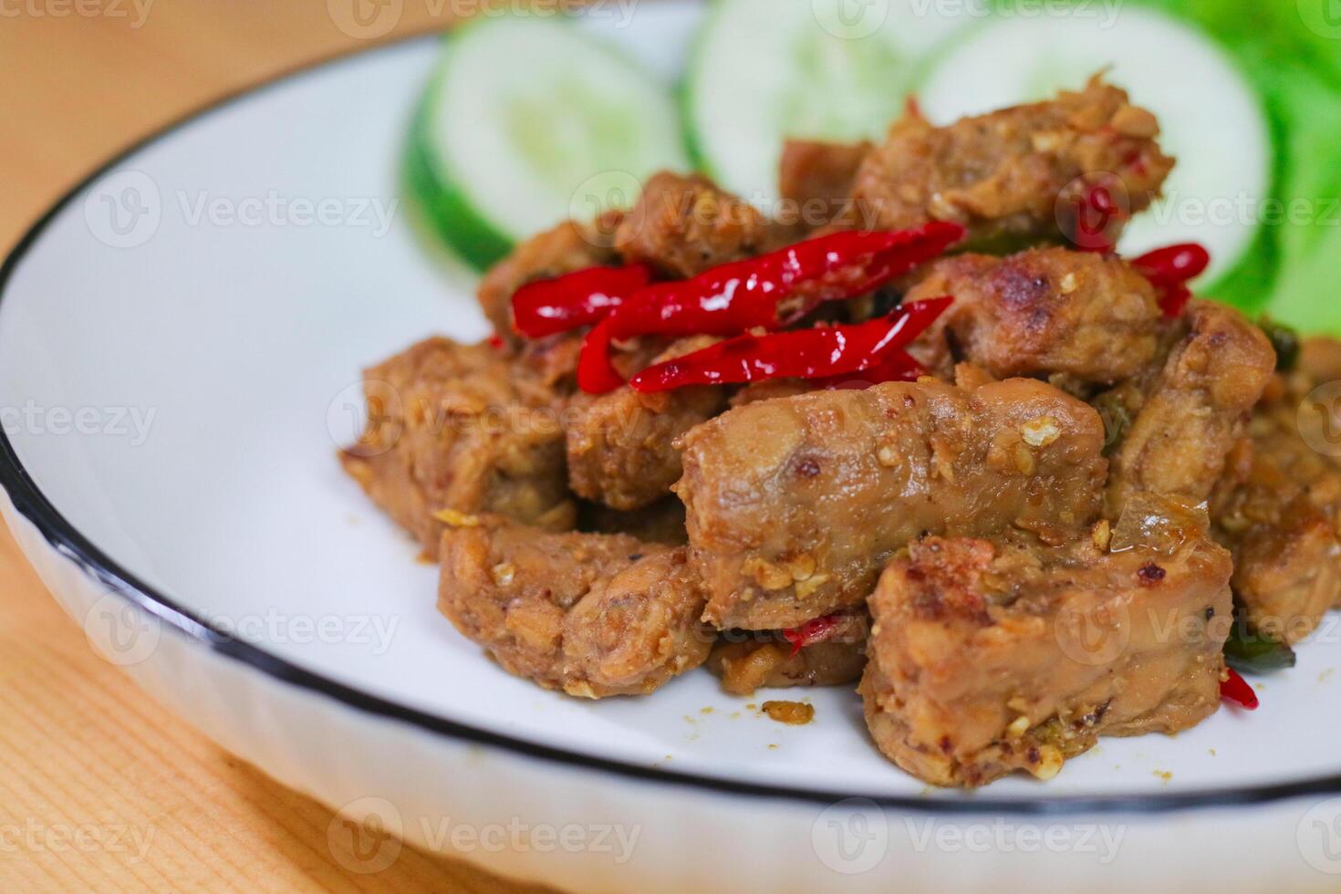 Indonesian Food - Tempeh Sweet Soy Sauce or Orek Tempe. Top View with Copy Space for Advertisement photo