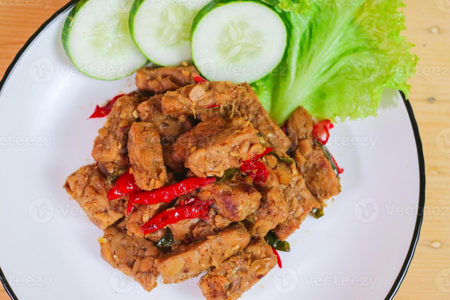 Indonesian Food - Tempeh Sweet Soy Sauce or Orek Tempe. Top View with Copy Space for Advertisement photo