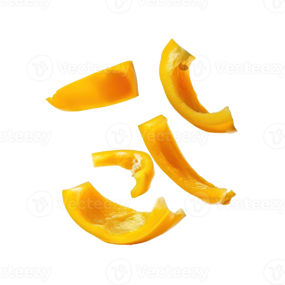Falling yellow sweet pepper slices isolate on transparency background png