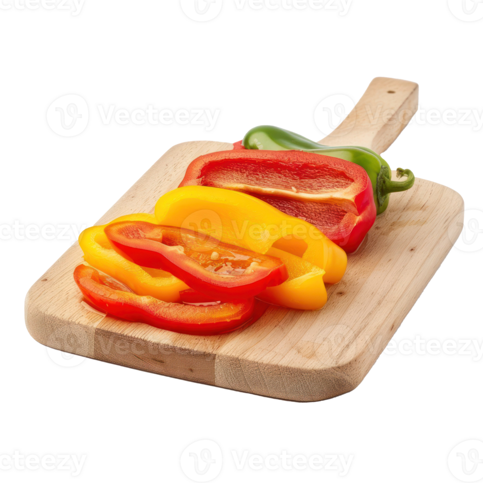 Sliced Sweet peppers on chopping board isolate on transparency background png