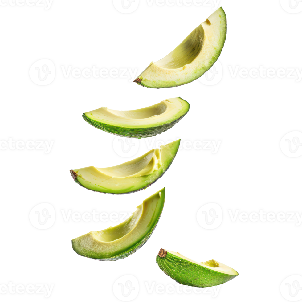 Falling slices of Avocado isolate on transparency background png