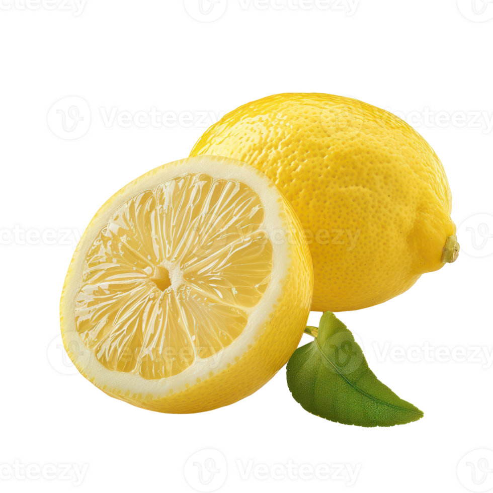 Lemon whole and a half, clipping path isolate on transparency background png