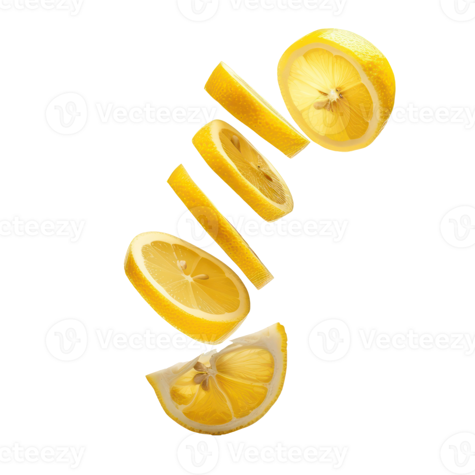 Falling slices of Lemon isolate on transparency background png