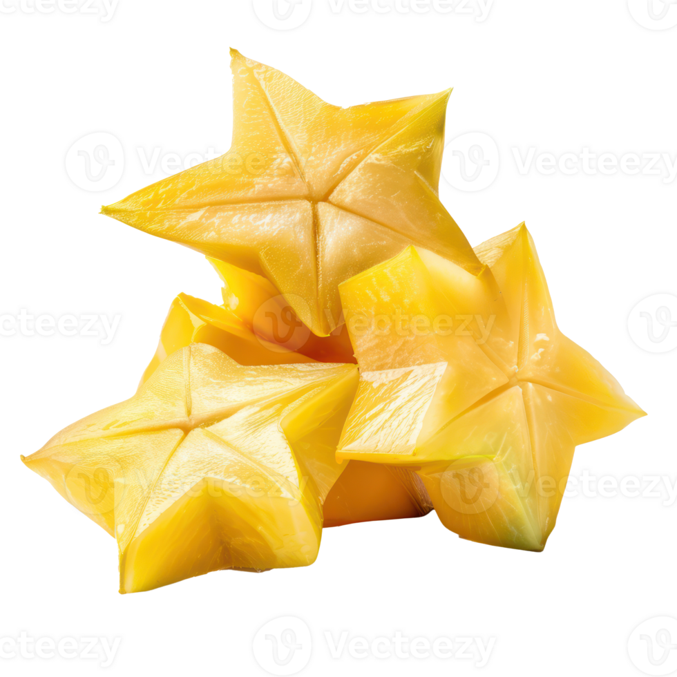 Cubes of star fruit isolate on transparency background png
