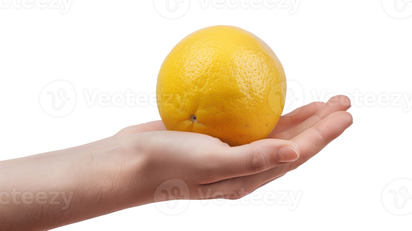 hand holding Lemon, clipping path isolate on transparency background png